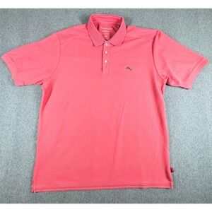 Tommy Bahama Island Zone Supima Polo Shirt Mens Medium Pink Solid Green Marlin‎